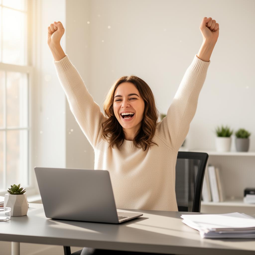 User celebrating credit score success